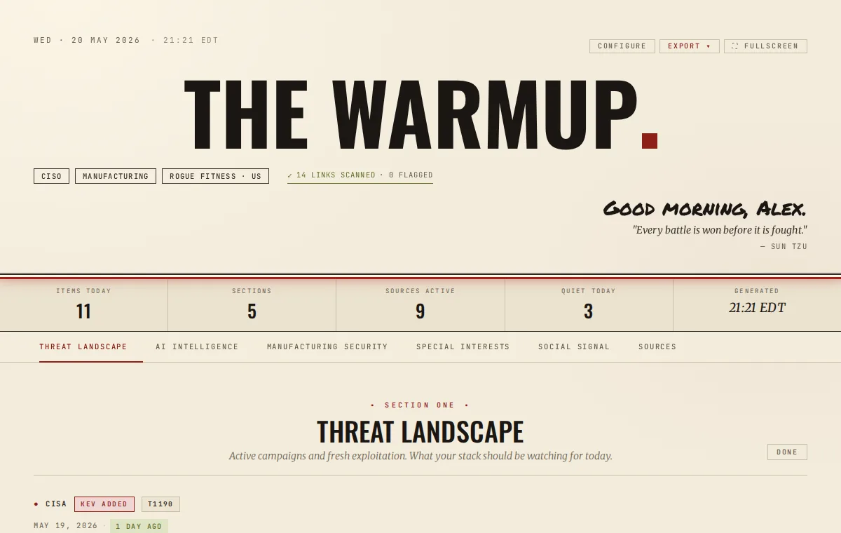 The Warmup, from its live demo.